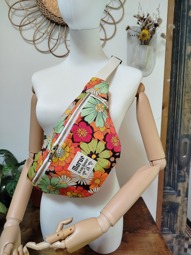 Sac banane M  fleur caravane  vert, orange , marron