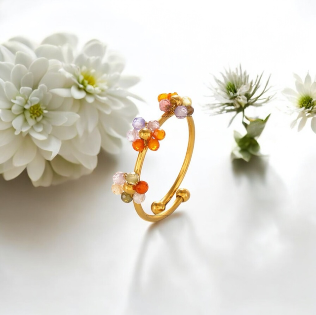 Bague PERLIA Multicolore | Ajustable en acier inoxydable 