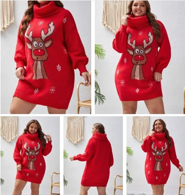  Christmas Turtleneck Sweater Dress