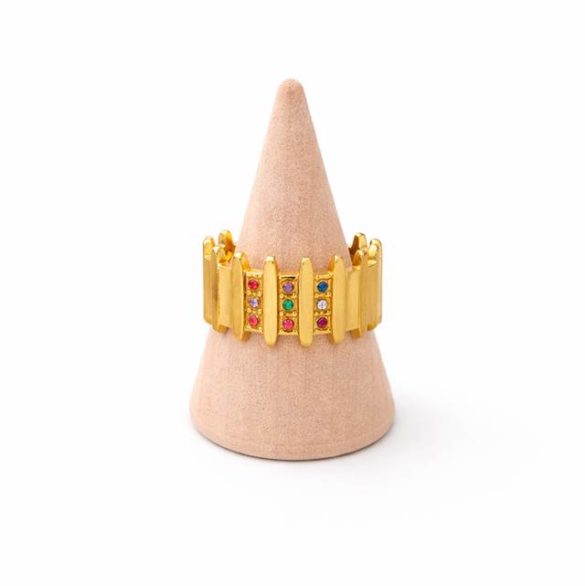 Anillo ajustable acero dorado y cristales colores 