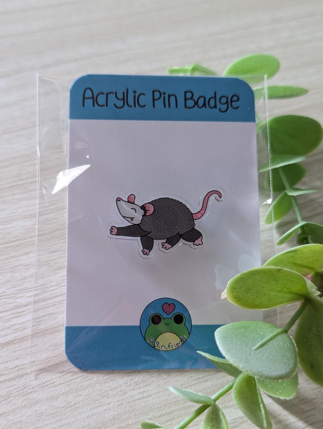 Stompy possum acrylic pin badge 