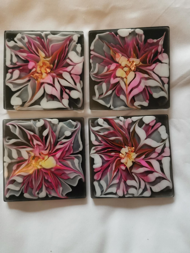 Black backed floral coasters 