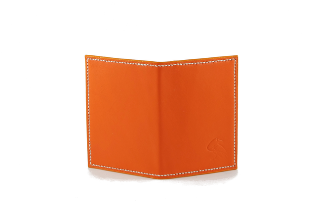 Porte-Cartes en cuir tannage végétal - MADO Orange avec doublure tissu japonais motif Mont Fuji