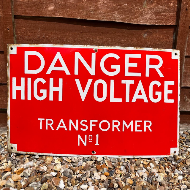 1940’s Danger High Voltage Transformer No1 Air Base Enamel Sign 