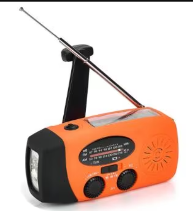 Draagbare FM / AM solar noodradio met zaklamp - Oranje