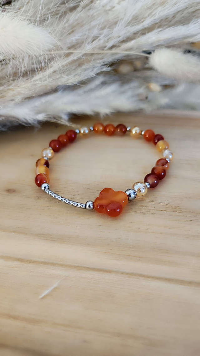 Bracelet Cornaline Trèfle "Pensées positives"