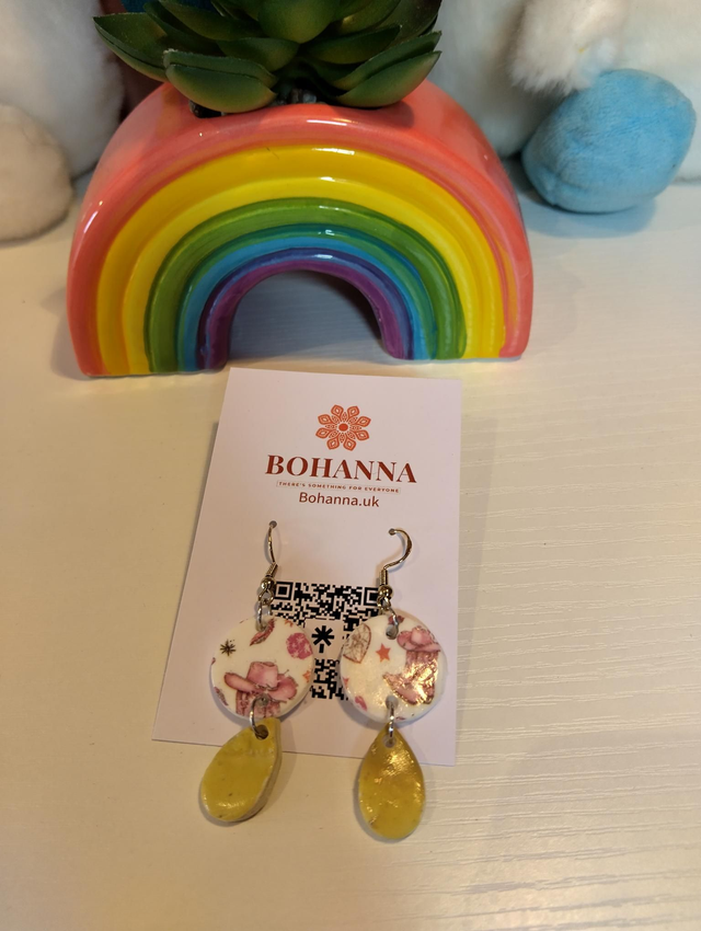 Handmade polymer clay earrings - pink and green 