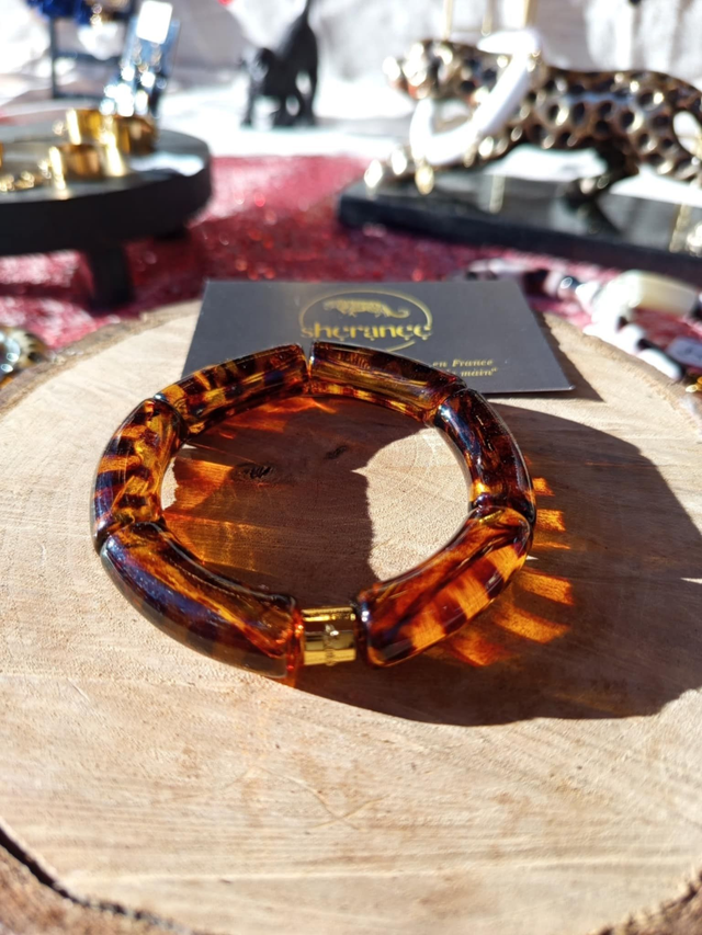 Bracelet jonc perles tubes acrylique léopard Indrani Amber Jyoti