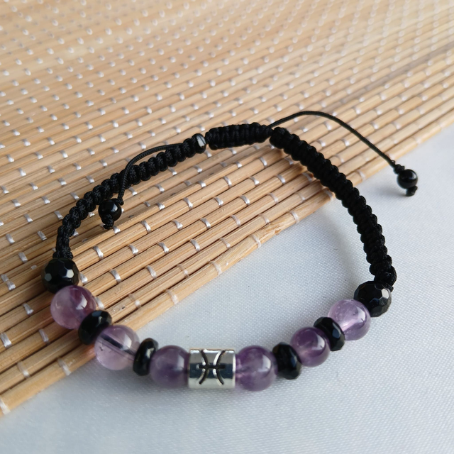 Sterrenbeeld armband Vissen - Onyx en Amethist (7.008)