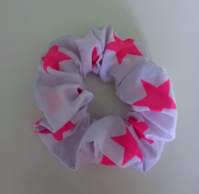 Pink Star Standard Size Hair Scrunchie 
