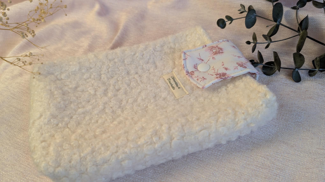 Pochette à livre, fermeture rabat + pression - "Rose d'Autrefois + "Comme un Doudou"