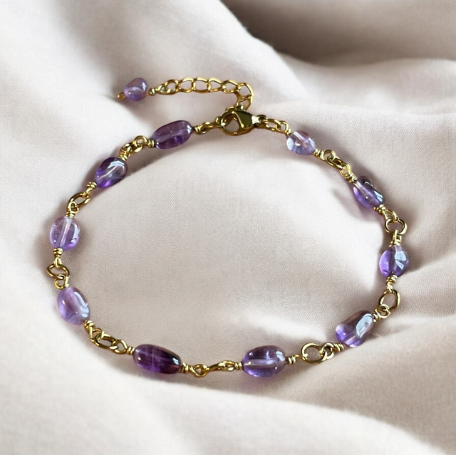 Bracelet chaîne avec perles d’Améthyste