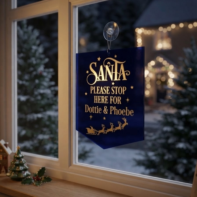 Personalised Acrylic Santa Stop Here Sign – Custom Christmas Window Plaque
