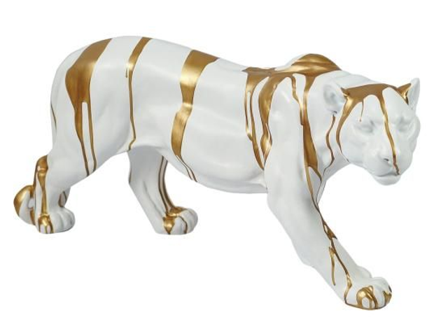 SCULPTURE BLANCHE L 80 CM FOND BLANC/OR