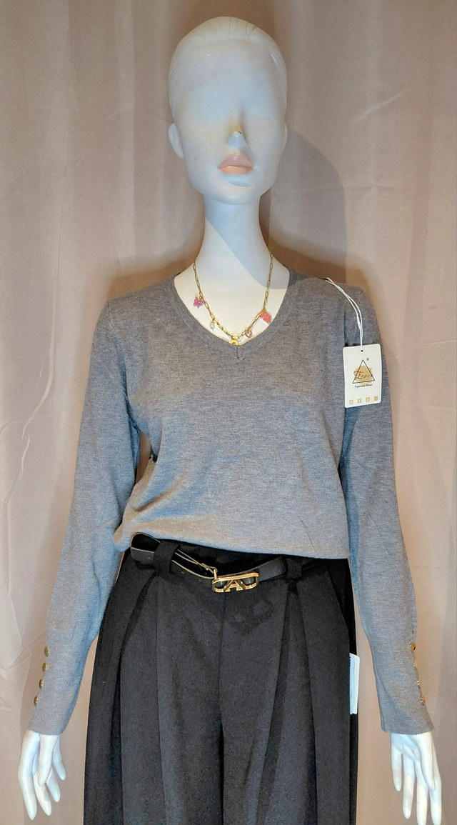 🌈Pull col V gris– Pull femme doux et tendance🌈