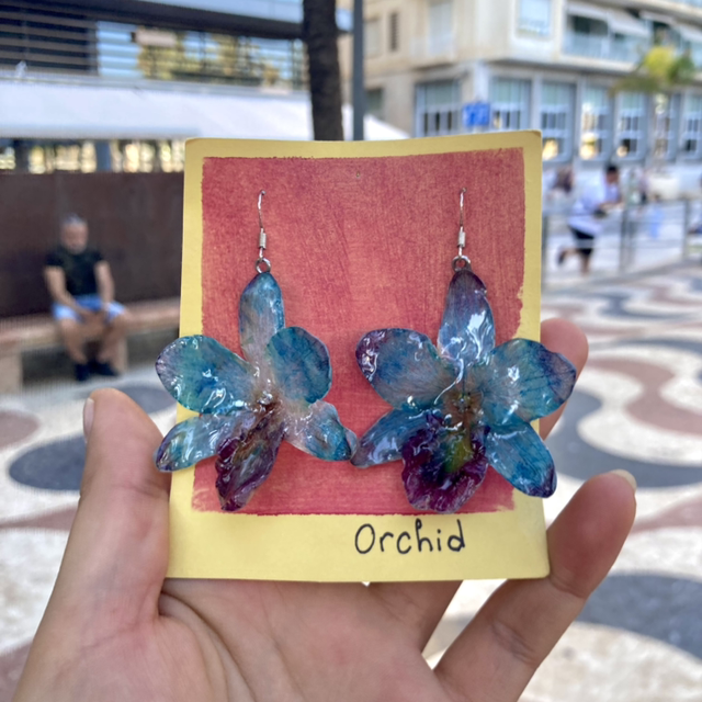 Blue Dendrobium Orchid Earrings 