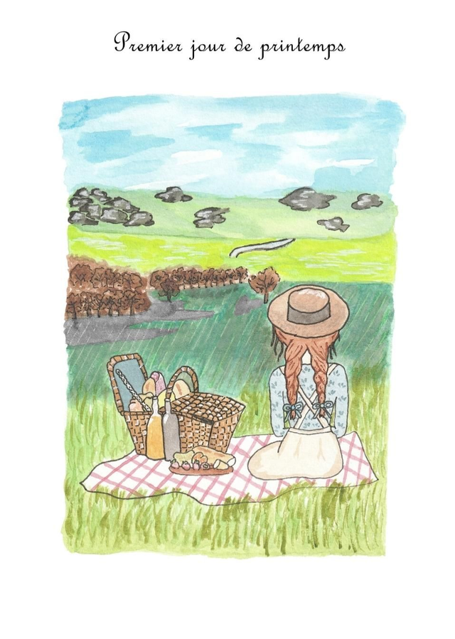 Affiche aquarelle "Pique-nique sur l’Herbe à la Campagne"
