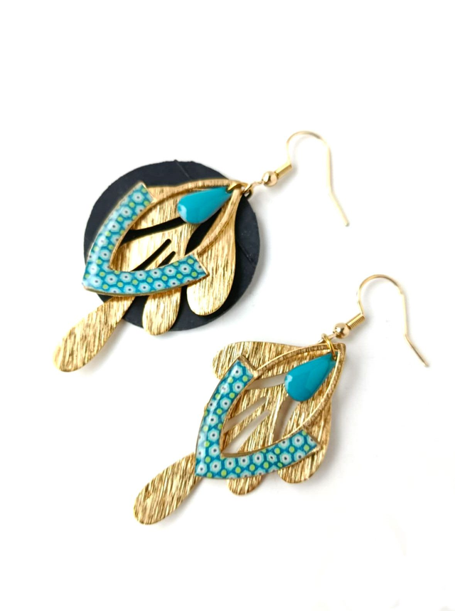 Boucles d'oreilles Asymétriques Upcyclées en Chambre à Air et Papier Recyclés - Végétales