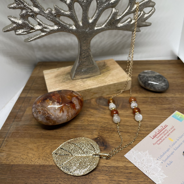 🌛 🍂COLLIER SAUTOIR PIERRE DE LUNE - CORNALINE