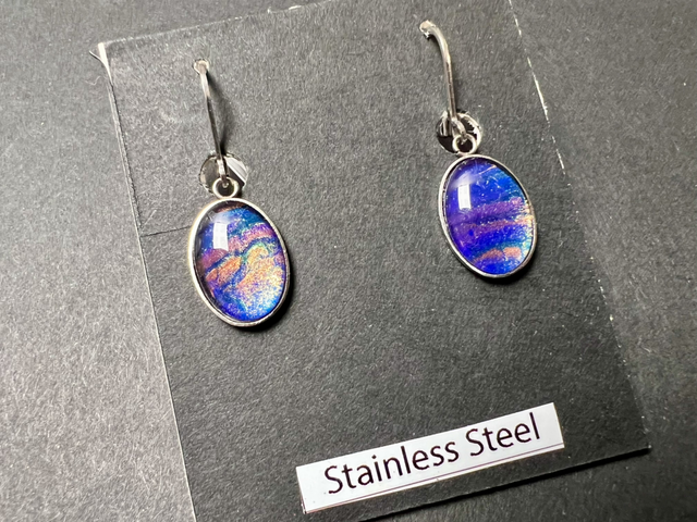 Blue Iridescent Earrings | Stainless Steel