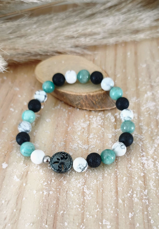 Bracelet "Lâcher prise" Amazonite, Howlite et Pierre de lave