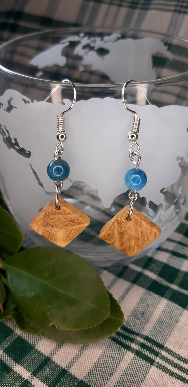 Boucles d'oreilles bois et pierres naturelles