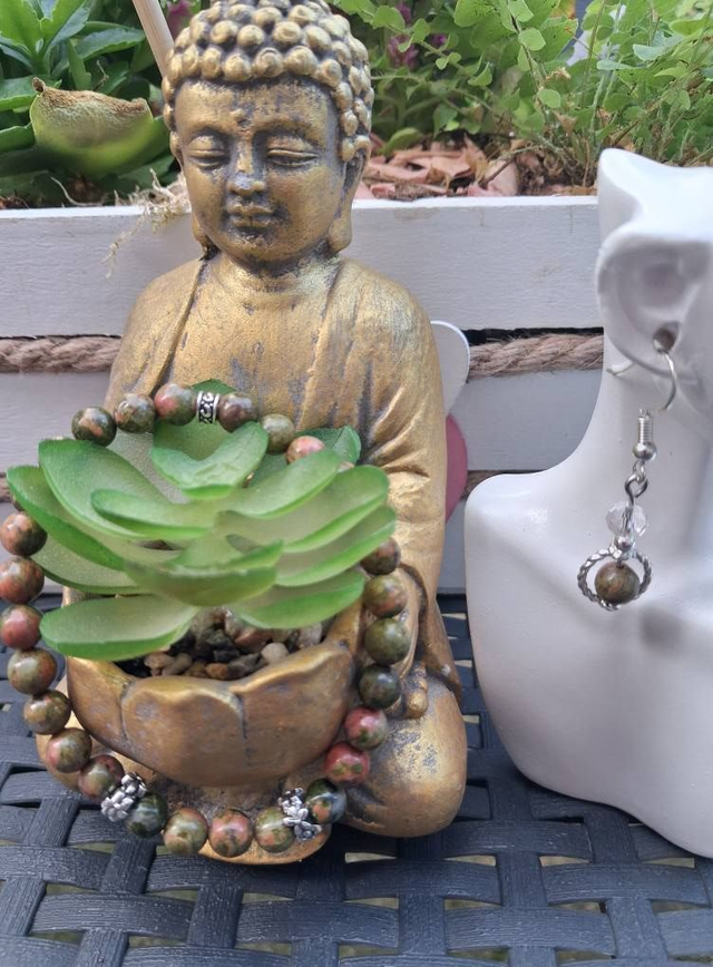 Bracelet Unakite + boucles d'oreilles 