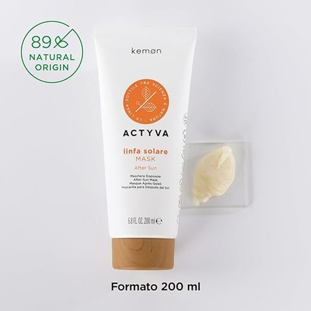 Kemon - Actyva Linfa Solare Mask, Maschera Doposole Nutriente, con Aloe Vera, Effetto Districante, Filtro UV - 200 ml