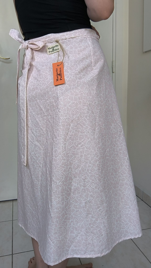 Jupe portefeuille upcyclée motif rose géométrique - Taille unique