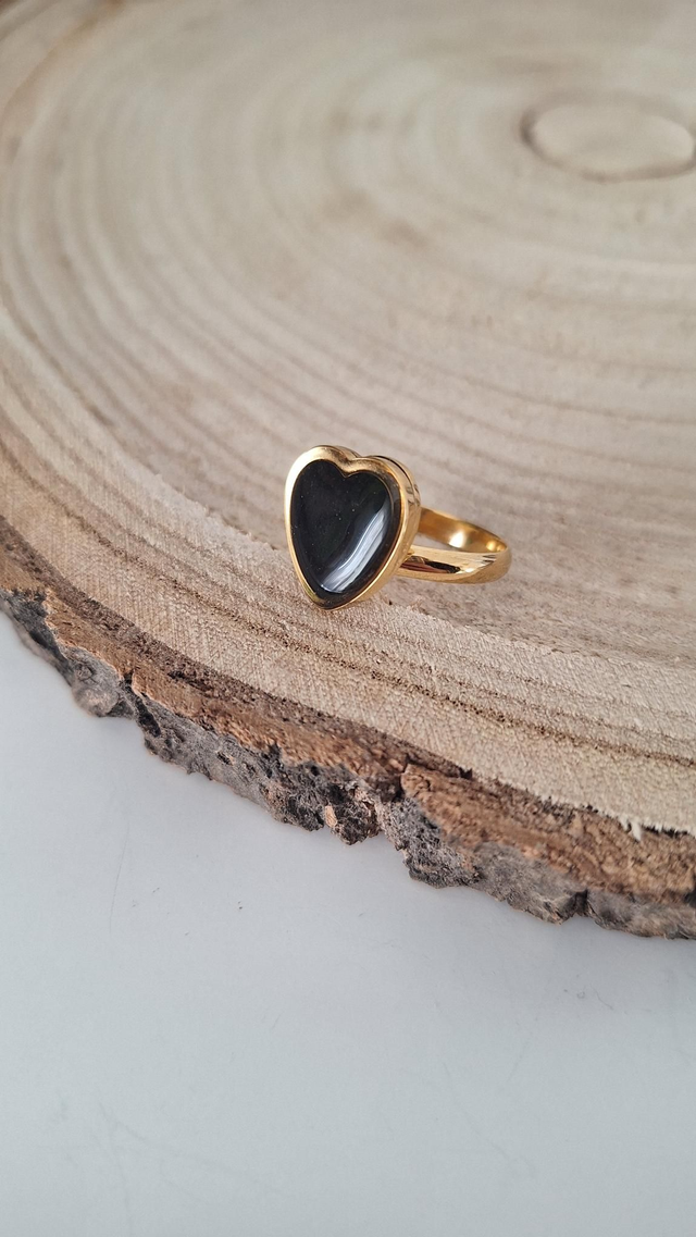 Bague réglable dorée cœur noir 