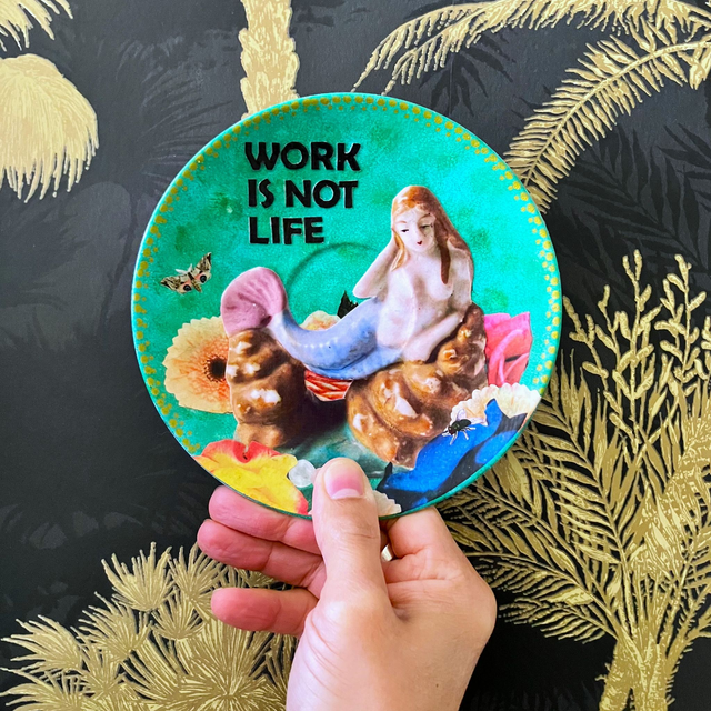 "Work Is Not Life" Green Art Plate - House of Frisson