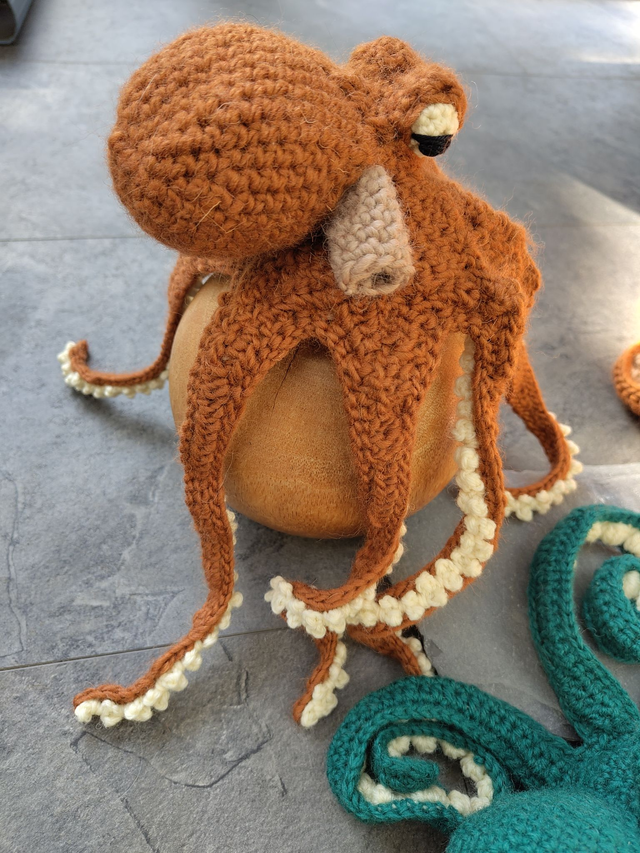 crochet crafts - Biologically Accurate Pure Wool Crochet Octopus (Amber)