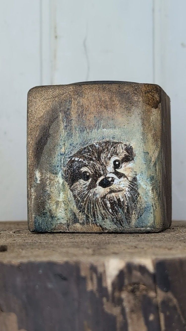 Otter by the edge of the river bank - Tealight Holder Reclaimed Wood