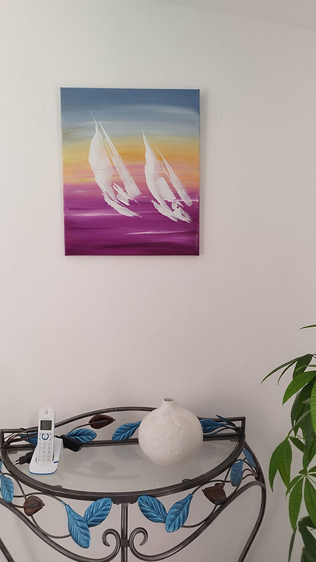 Art contemporain tableau peinture toile œuvre d'art originale bateaux voiliers