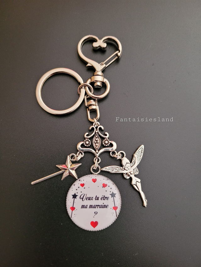 Accroche-clés argenté - veux-tu être ma marraine ? 