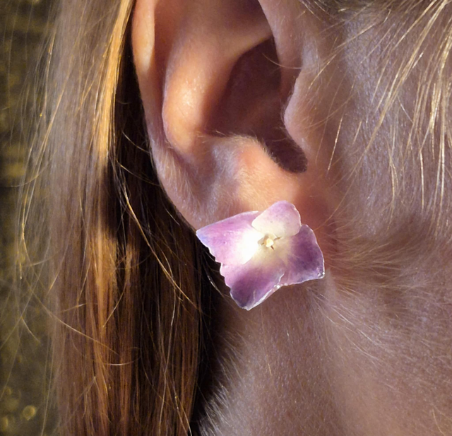 Boucles d’oreilles Hortensias – Bijoux floraux faits main en résine brillante