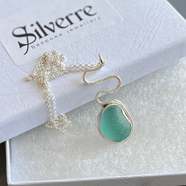 Aqua Blue Sea Glass Pendant