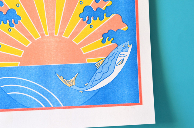 Affiche imprimée en risographie Le soleil de l'Est