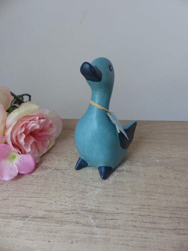 Figurine Canard bleu en poterie, Collection canard marine artisanal peint main, Canard décoration chambre bleue, canard joyeux pour cuisine