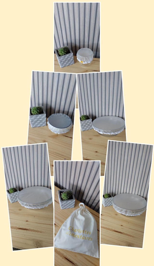 Lot de 5 charlottes alimentaires (couvre plats) avec pochon de rangement 