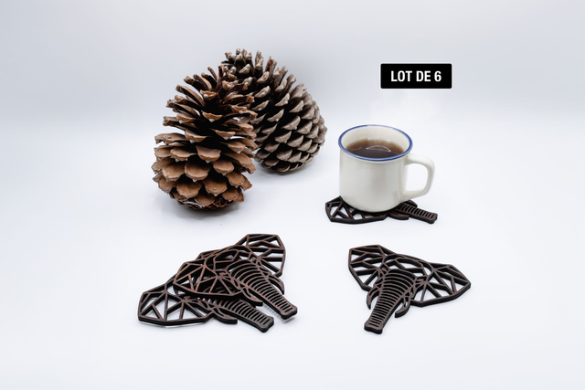 Dessous-de-verre en bois motif éléphant (Lot de 6)