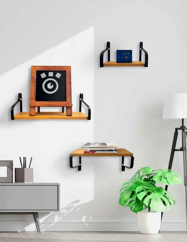 HODYSSEA Lot de 3 Etagères murales DOUBLE SENS 43-33-23 cm Bois Métal