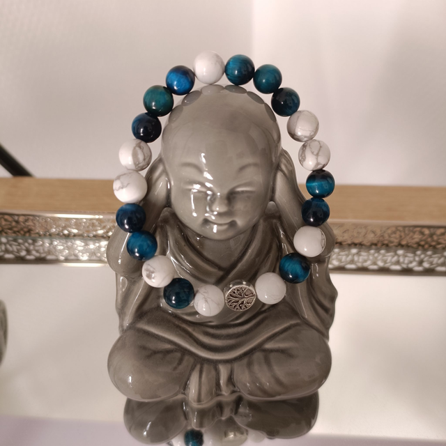 Bracelet Howlite &amp; Œil de tigre bleu 