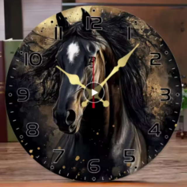 Ronde wandklok van hout Donker Paard (25cm)