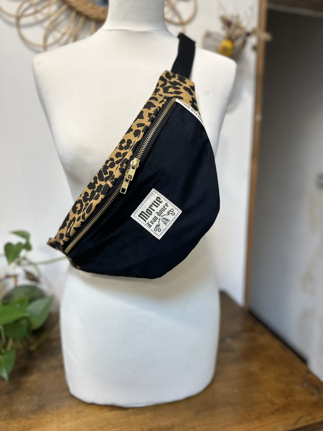 Sac banane M velours et léopard 