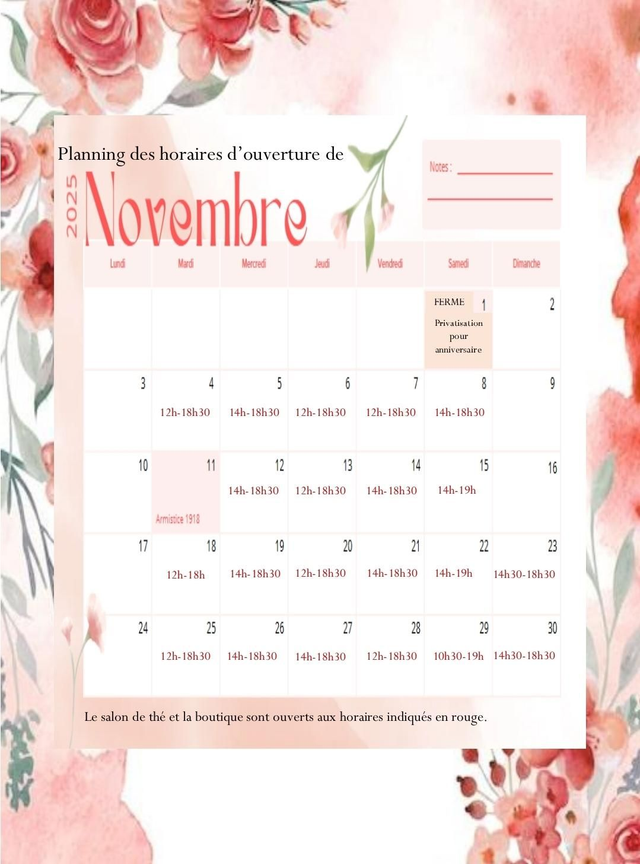 Planning de novembre 2025