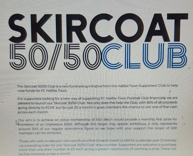 Fundraising Skircoat 50/50 12x Monthly Draw Tickets