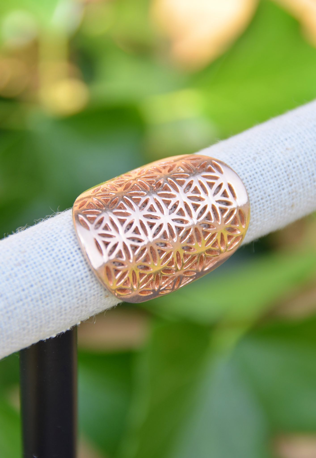 Bague fleur de vie en laiton couleur or rose 