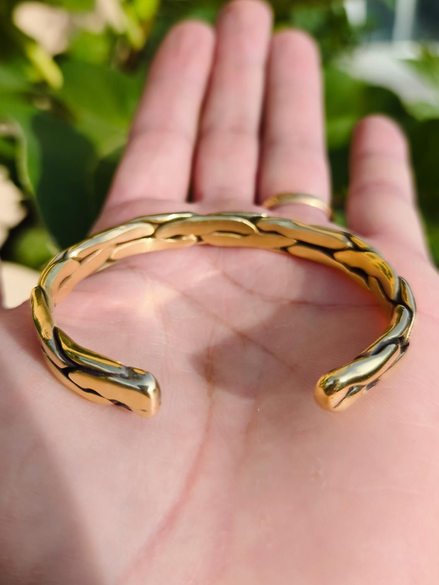 Bracelet Laiton Doré Massif Entrelacé - Fil Épais | Bijou Mixte