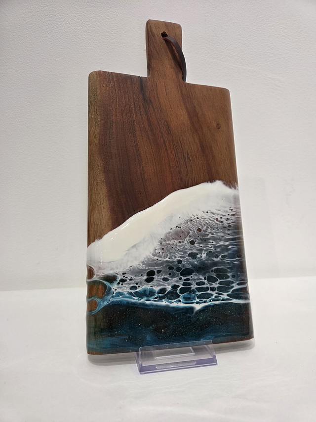 Medium Rectangle Paddle Acacia Wooden Resin Seascape Serving Board With Handle - AK-005